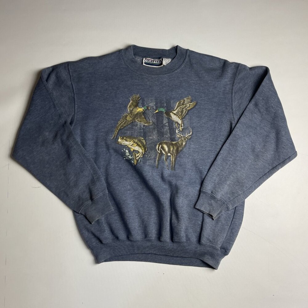 VTG Court CLUB Animal Hunting fishing forest Print graphic Sweatshirt Men’s sz S